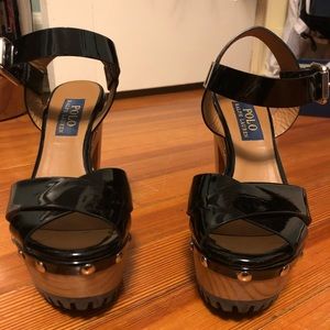 Polo black patent leather platform sandals